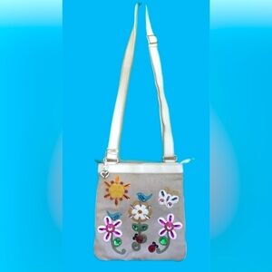 BRIGHTON By The Sea Floral Bird Sun Motif Crossbody Messenger Purse .